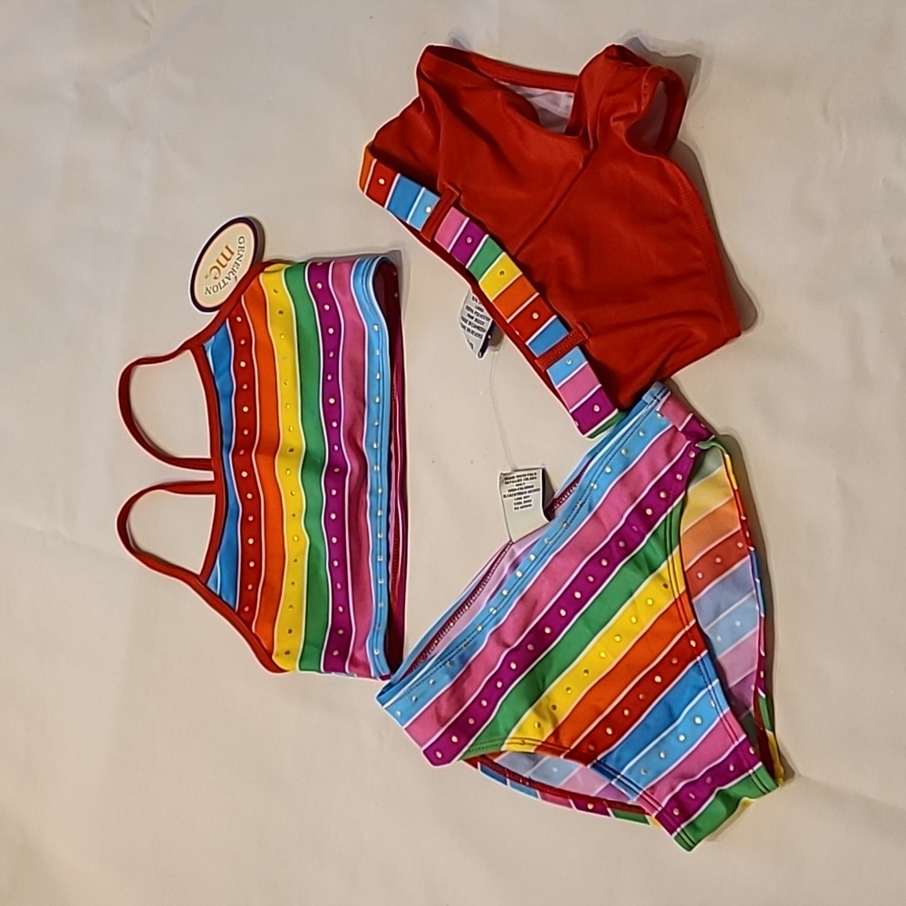 Generation Me Red Multi-colored Three-piece Swimsuit Set